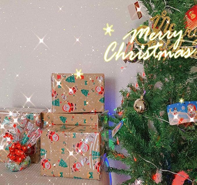 Xmas Cellophane Wrap for Christmas to Wrap Gift Basket, Treat, Wine, Party Decoration. (100ft Long x 16&#x201D; Wide x 2.5Mil)