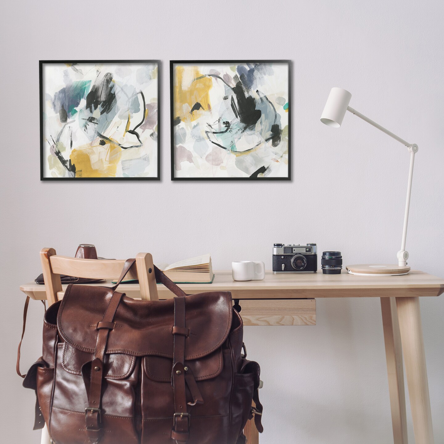 Stupell Industries Black & Yellow Abstract Splash 2 pc Framed Giclee Wall Art Set Design by June Erica Vess