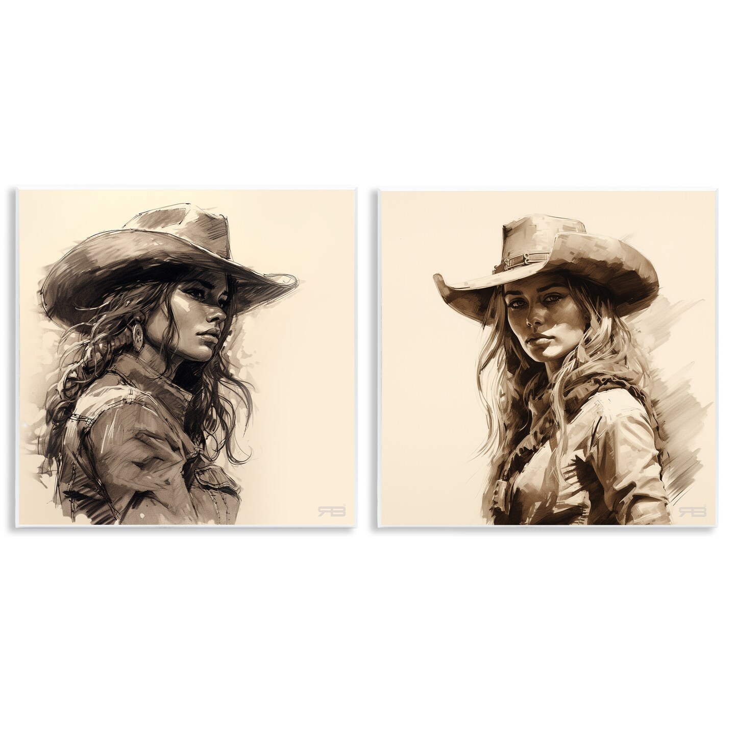 Stupell Industries Trendy Cowgirl Beauties 2 pc Wall Plaque Art Set Design by RB