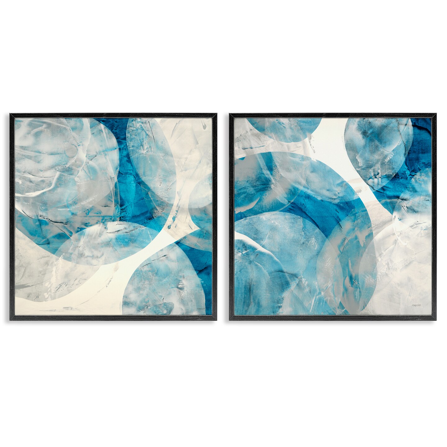 Stupell Industries Abstract Teal Cream Circles 2 pc Framed Giclee Wall Art Set Design by Jeff Iorillo