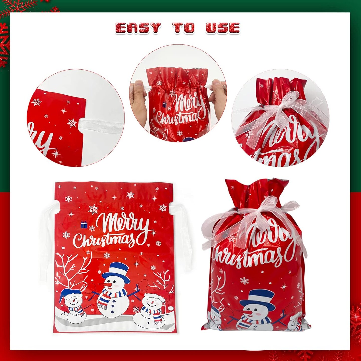 40 Pcs Christmas Gift Wrapping Bag Christmas Wrapping Bag Assorted Size Goody Bags Treat Bag for Christmas Holiday Presents Party Favor (11 Design, 6 Size)