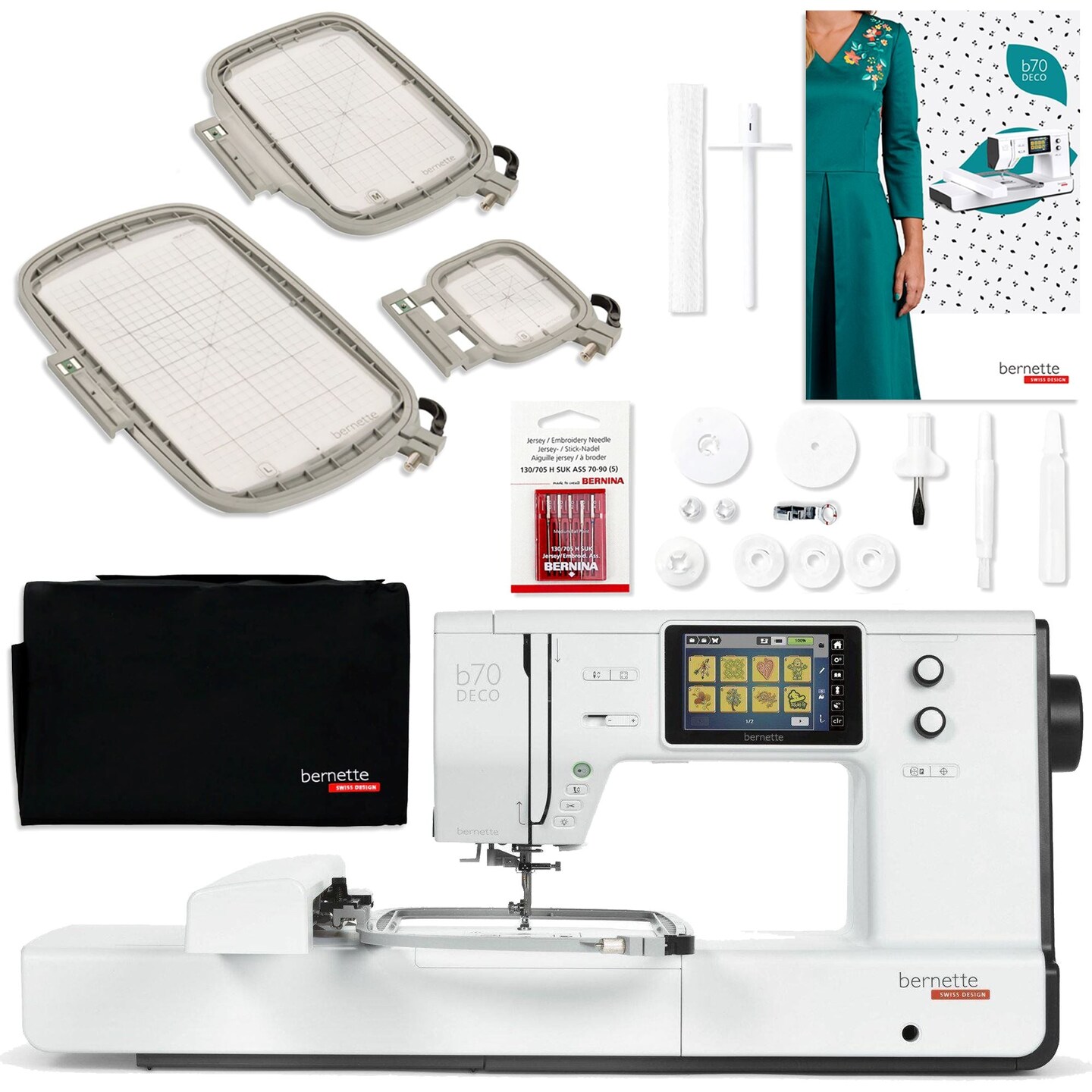 Bernette B70 10" x 6" Embroidery Machine Bundle with 3 Embroidery Hoops