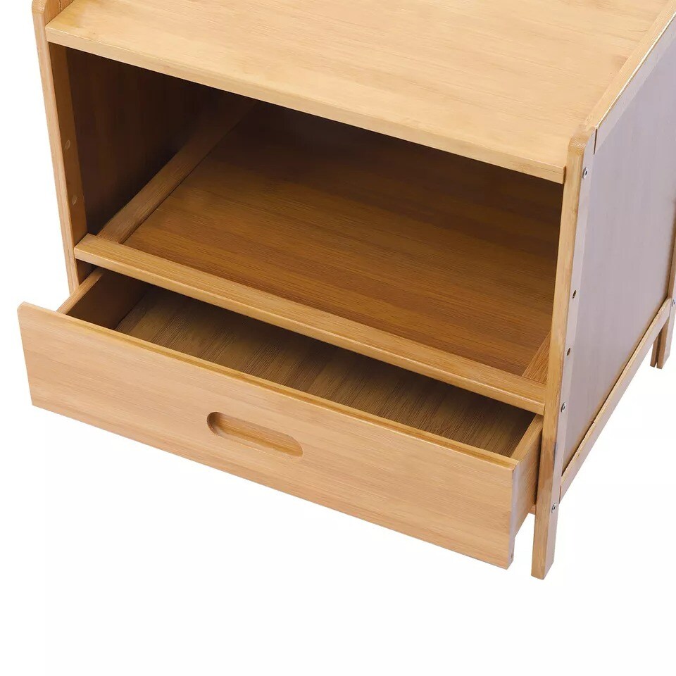 Bamboo Nightstand End Table With Drawer Storage Cabinet For Indoor Bedroom Home