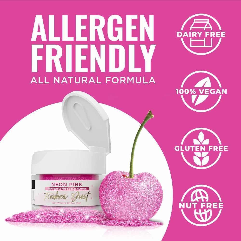 Bakell - Neon Pink Tinker Dust Edible Glitter (5g, 1x Jar) for Food, Desserts, and Beverages!