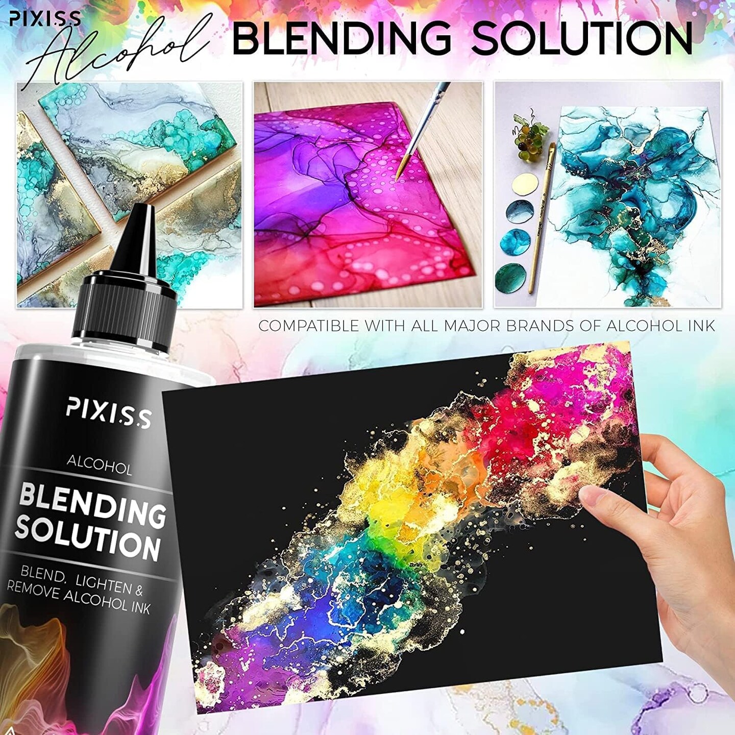 Alcohol Ink Blending Solution (4-Ounce), Alcohol Ink Blending Solution Tools, Needle Tip Applicator and Refill Bottles and Funnel - Bundle for Yupo Paper and Resin