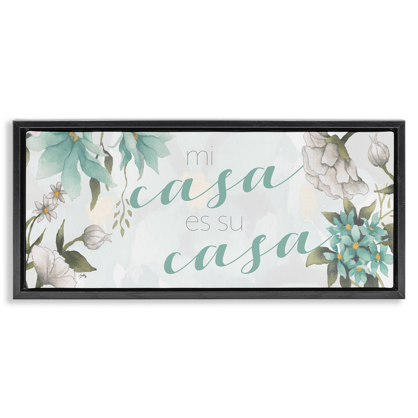 Stupell Industries Mi Casa Su Casa Flores Framed Floater Canvas Wall Art