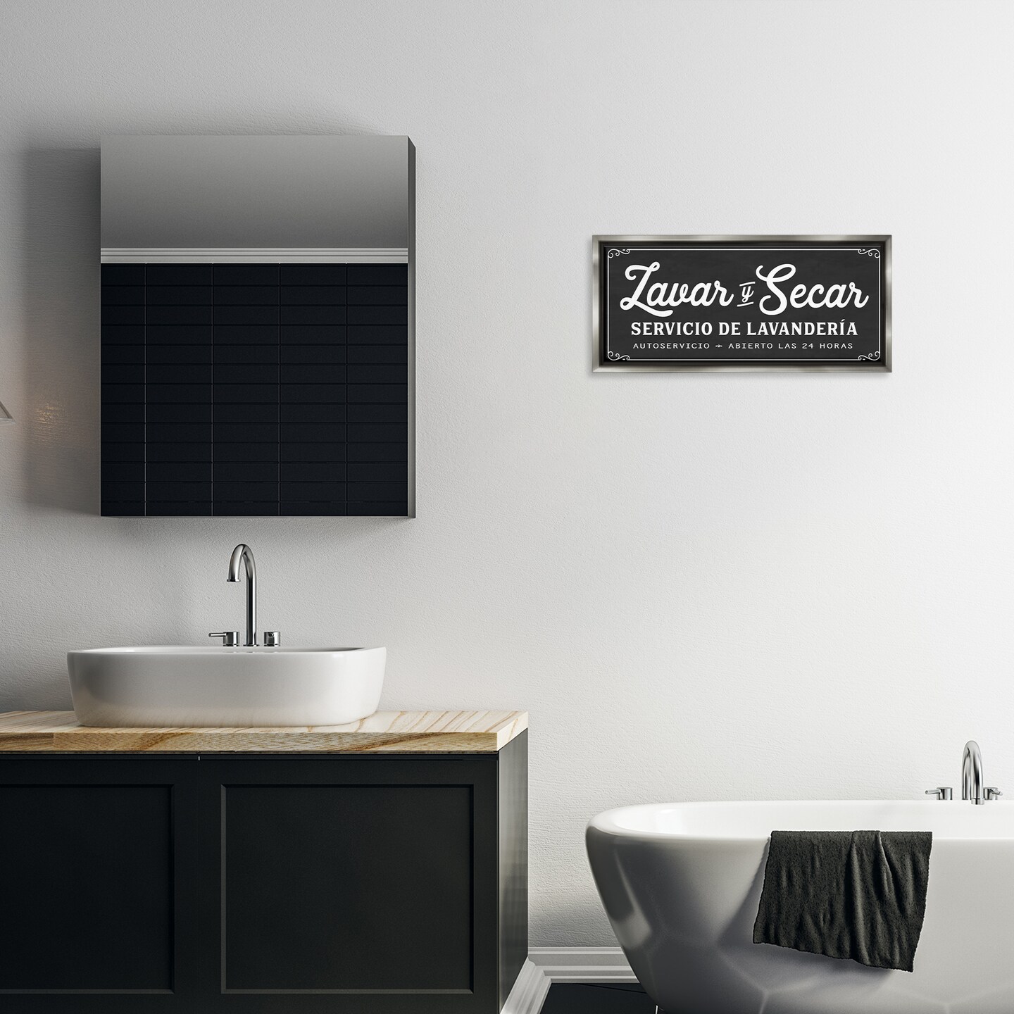 Stupell Industries Lavar y Secar Lavandería Framed Floater Canvas Wall Art