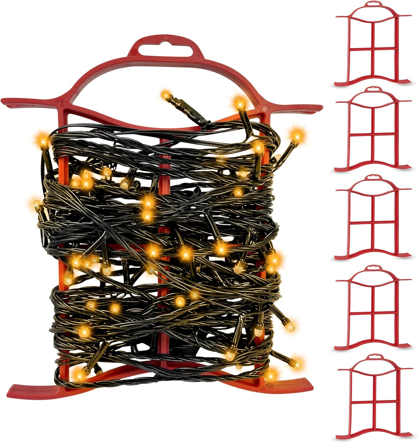Set of 6 Rope Winder, Strong & Hangable Light & Cord Wind Up Christmas Light Storage for Organizing Christmas Lights & Electric Cords, Each Holds Up to 98 ft (Red, 7inch x 8inch)