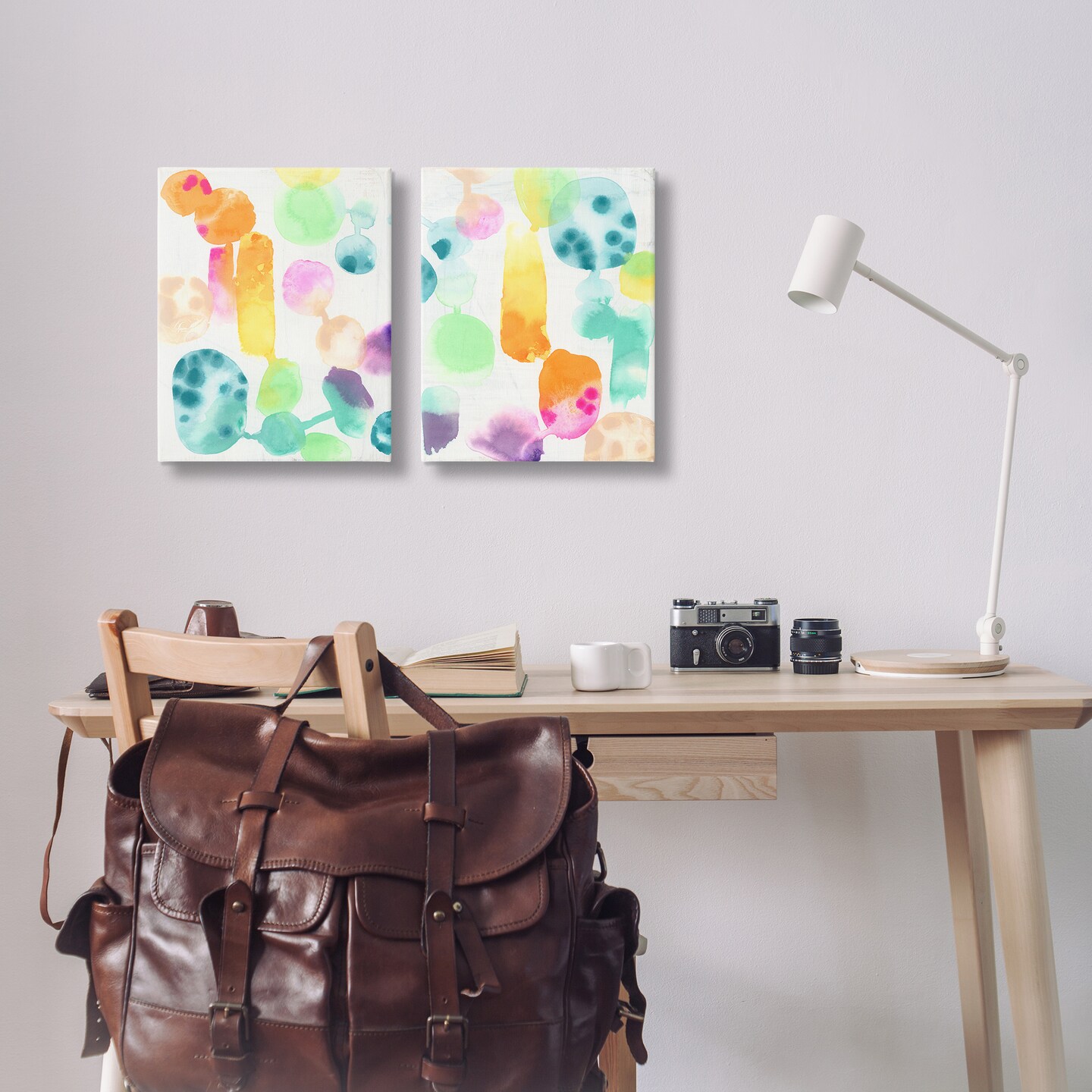 Stupell Industries Neon Colorful Abstract Shapes 2 pc Canvas Wall Art Set Design by June Erica Vess