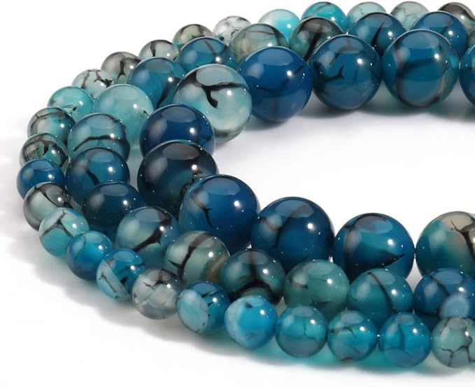 45pcs 8mm Blue Dragon Vein Agate Beads Natural Gemstone Beads Round Loose Beads for Jewelry Making