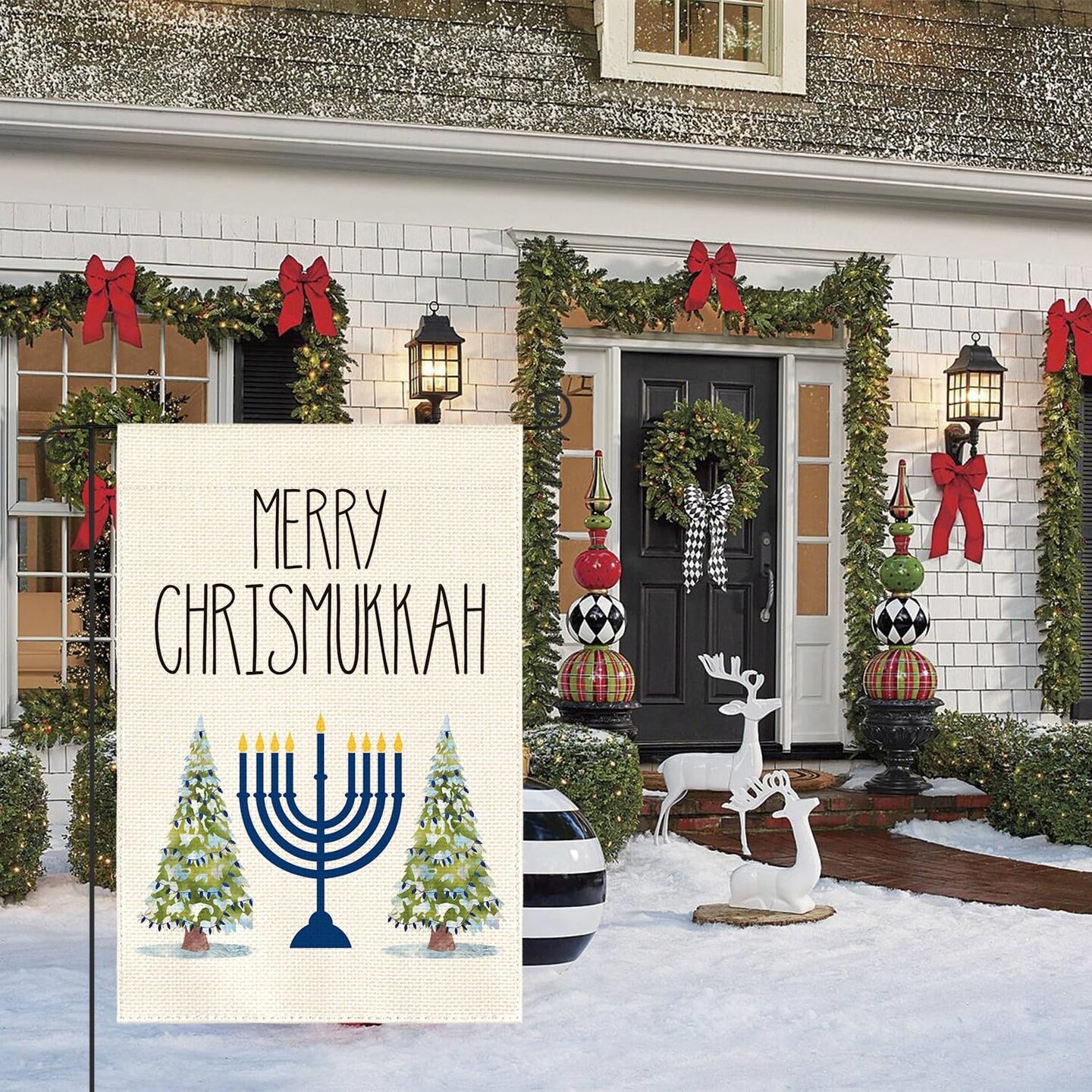 colorlife Merry Chrismukkah Menorah Christmas Tree Garden Flag Vertical Double Sided, Winter Holiday Party Yard Outdoor Decoration 12 x 18 Inch