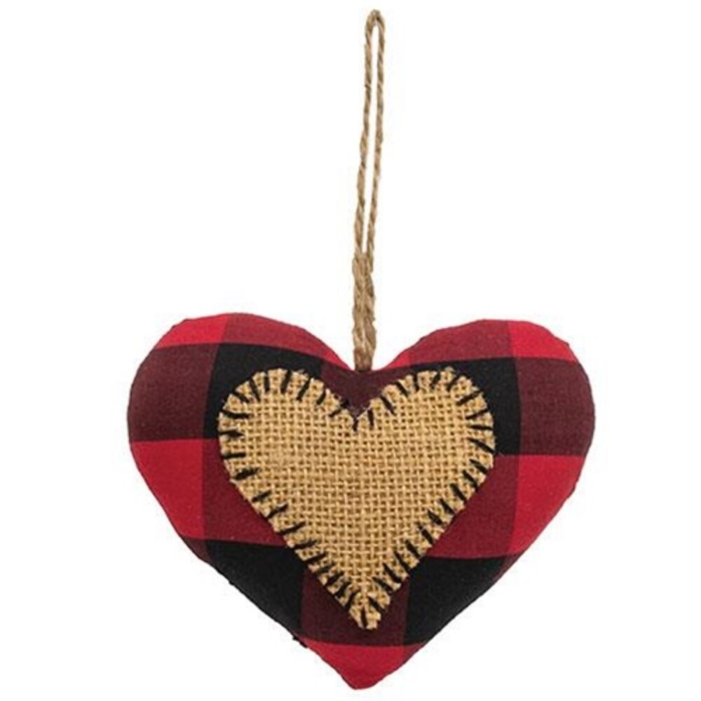 Red &#x26; Black Buffalo Check Heart Stitched Fabric Ornament