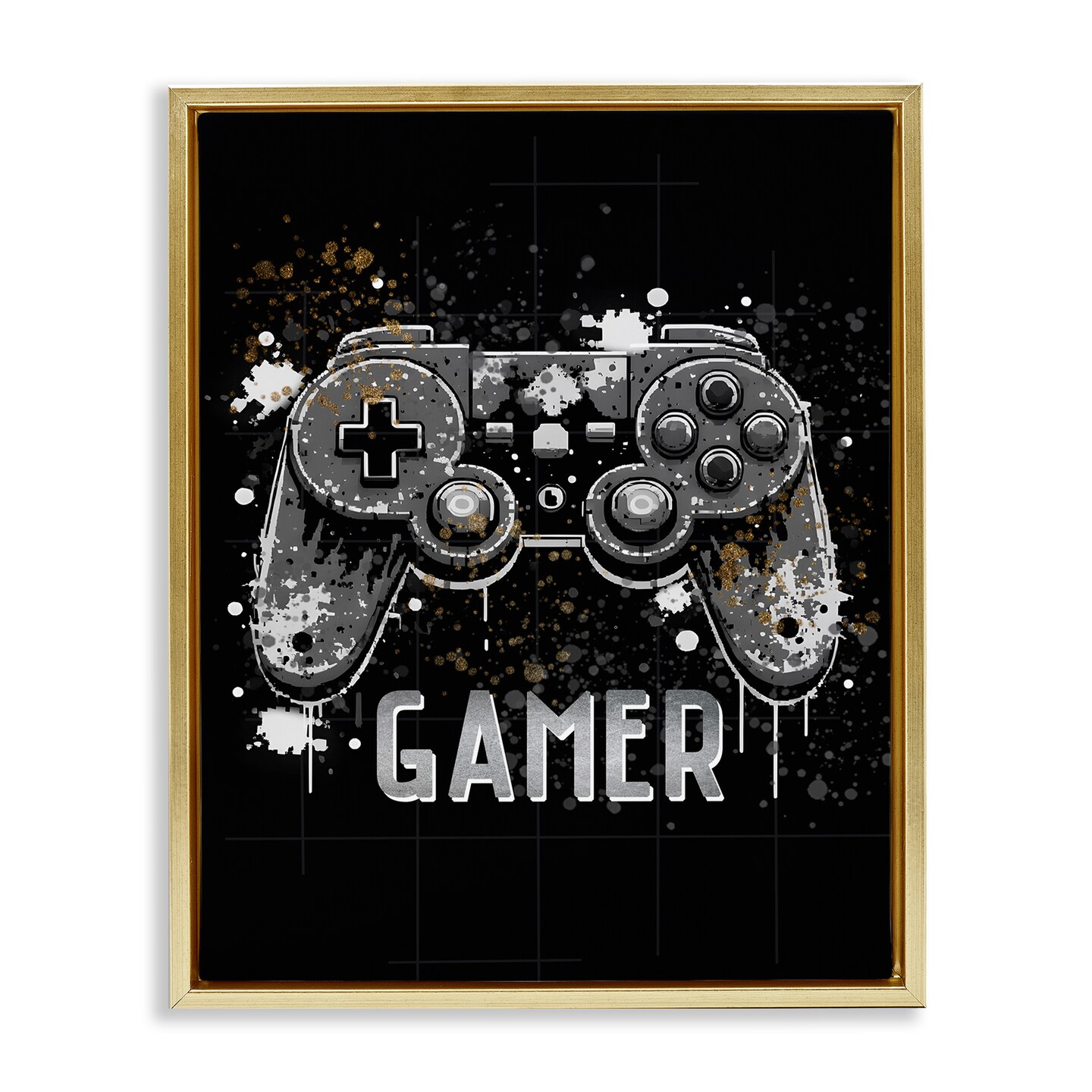 Stupell Industries Gamer with Modern Splash Framed Floater Canvas Wall Art Design by Kim Allen
