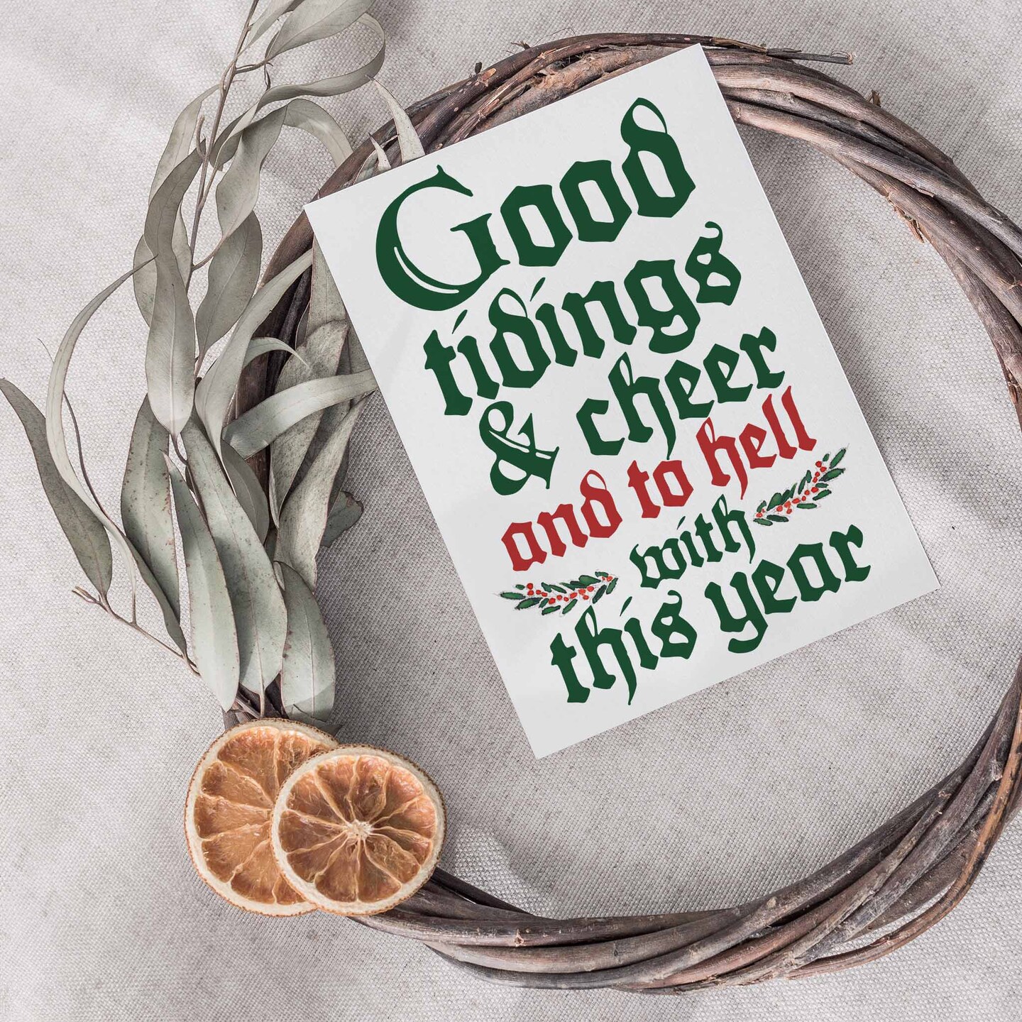 Funny Holiday Greeting Cards Boxed Set – 24 Modern Christmas Notecards Featuring "Good Tidings & Cheer" Design, Quirky and Festive Bulk Pack with Envelopes