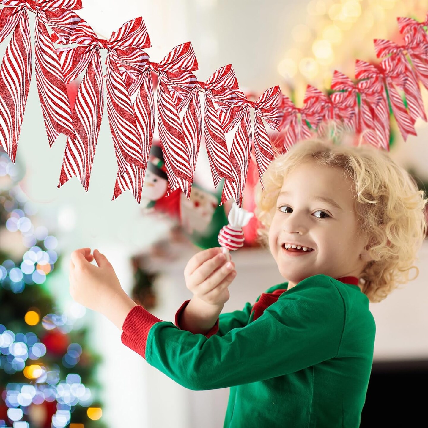 24 Pcs Christmas Bows for Xmas Tree Christmas Wreath Bow Large Decorative Bow Ribbon Bow for Gift Indoor Outdoor Home and Party Holiday Decorations(Red and White,Striped)