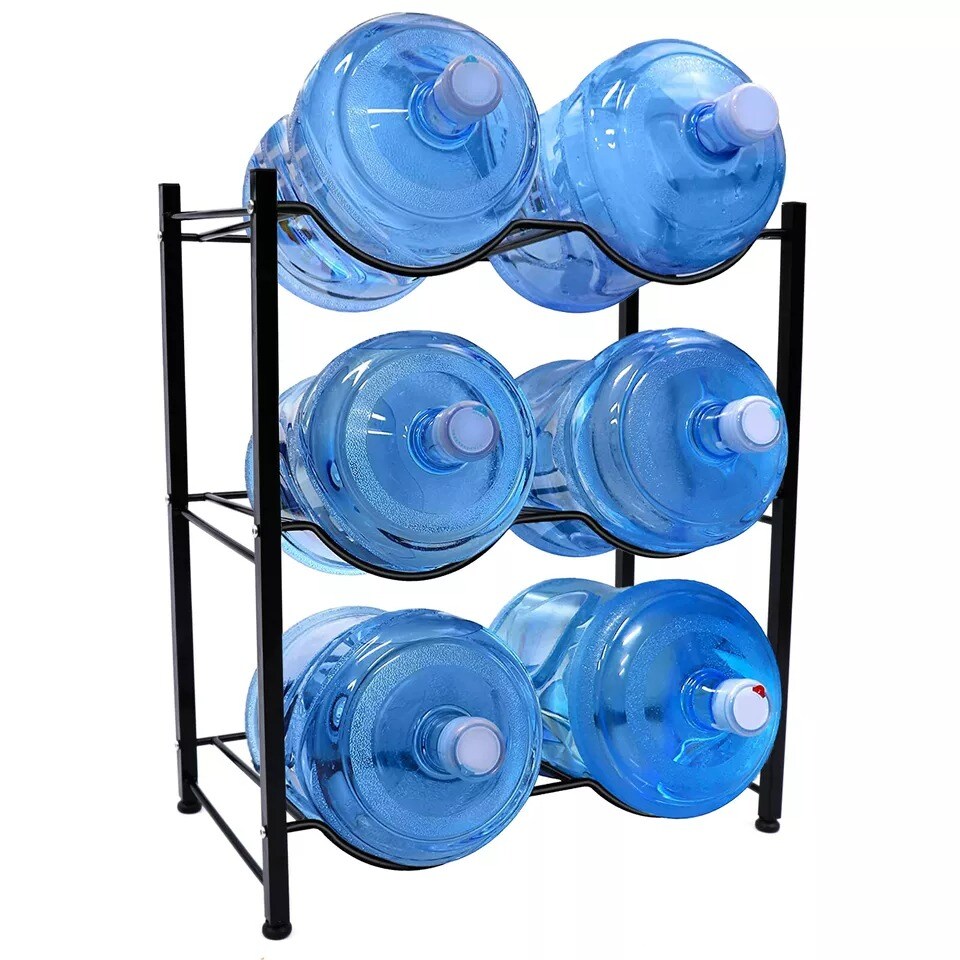 6 Bottles 5 Gallon 3 Tiers Water Jug Holder Water Bottle Storage Rack Black