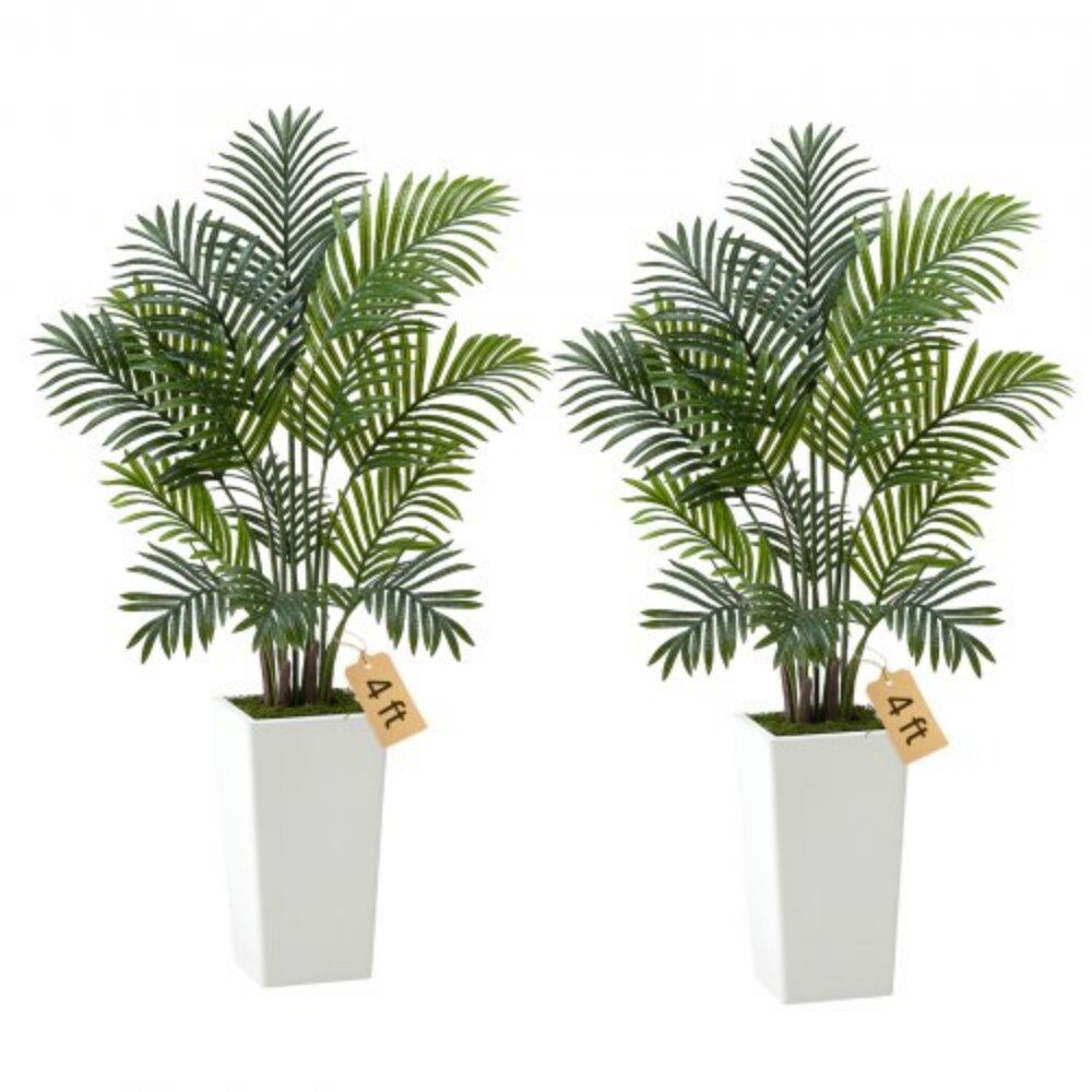 Artificial Areca Palm Tree with White Planter Faux Tropical Plant for Home Office Decor