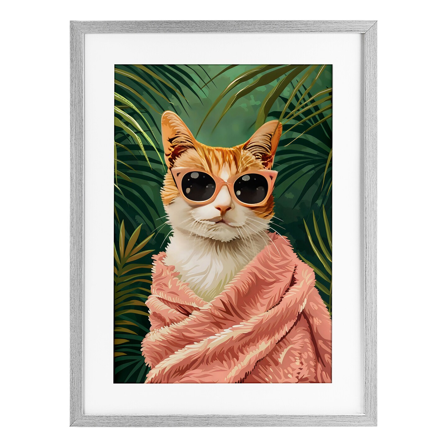 Stupell Industries Cozy Cat and Tropical Plants Framed Print Under Glass, design by LSR Design Studio