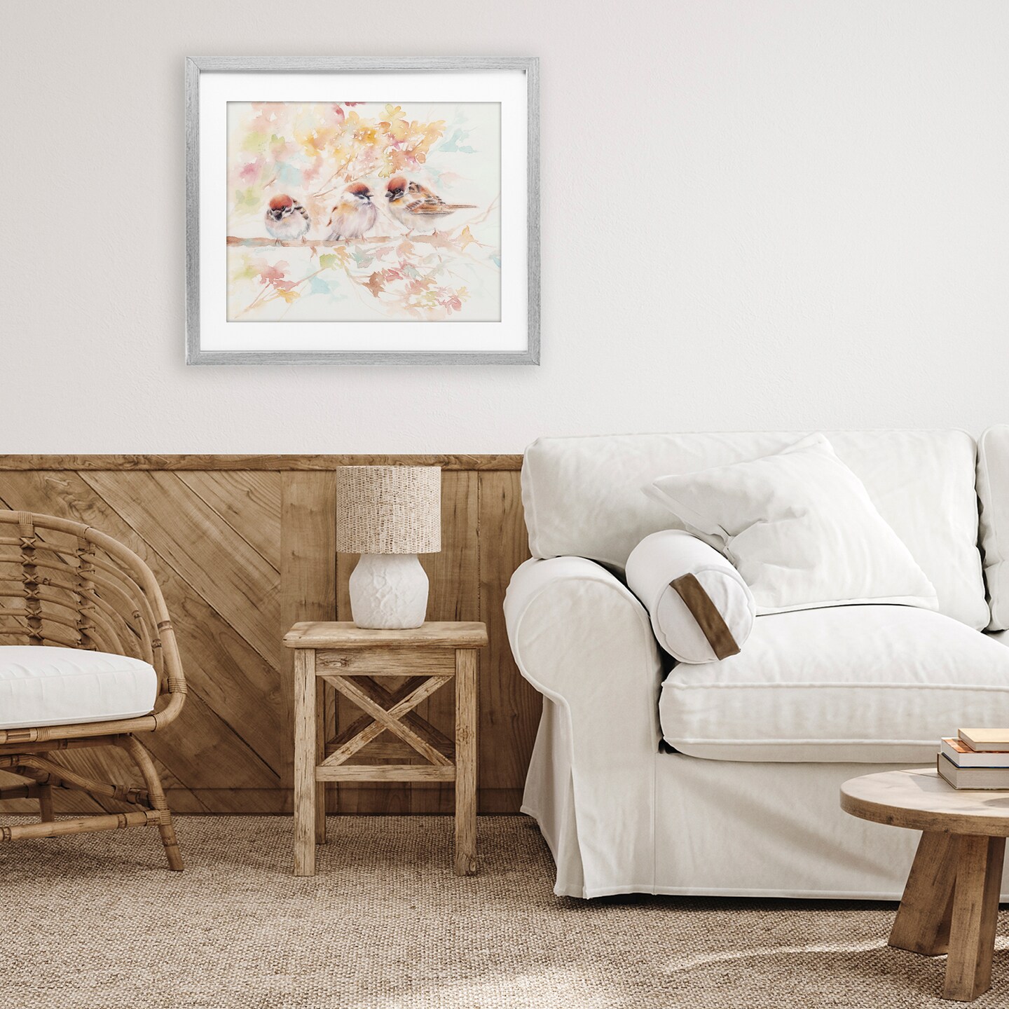 Stupell Industries Trio of Birds on Watercolor Branch Framed Print Under Glass, design by Cady Driver