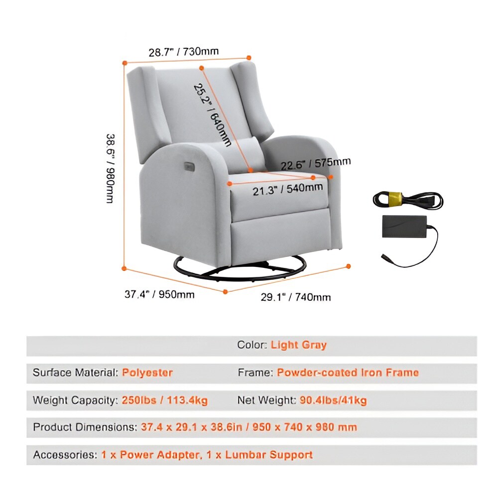 Polyester Electric Glider Recliner Chair with Swivel and Adjustable Backrest