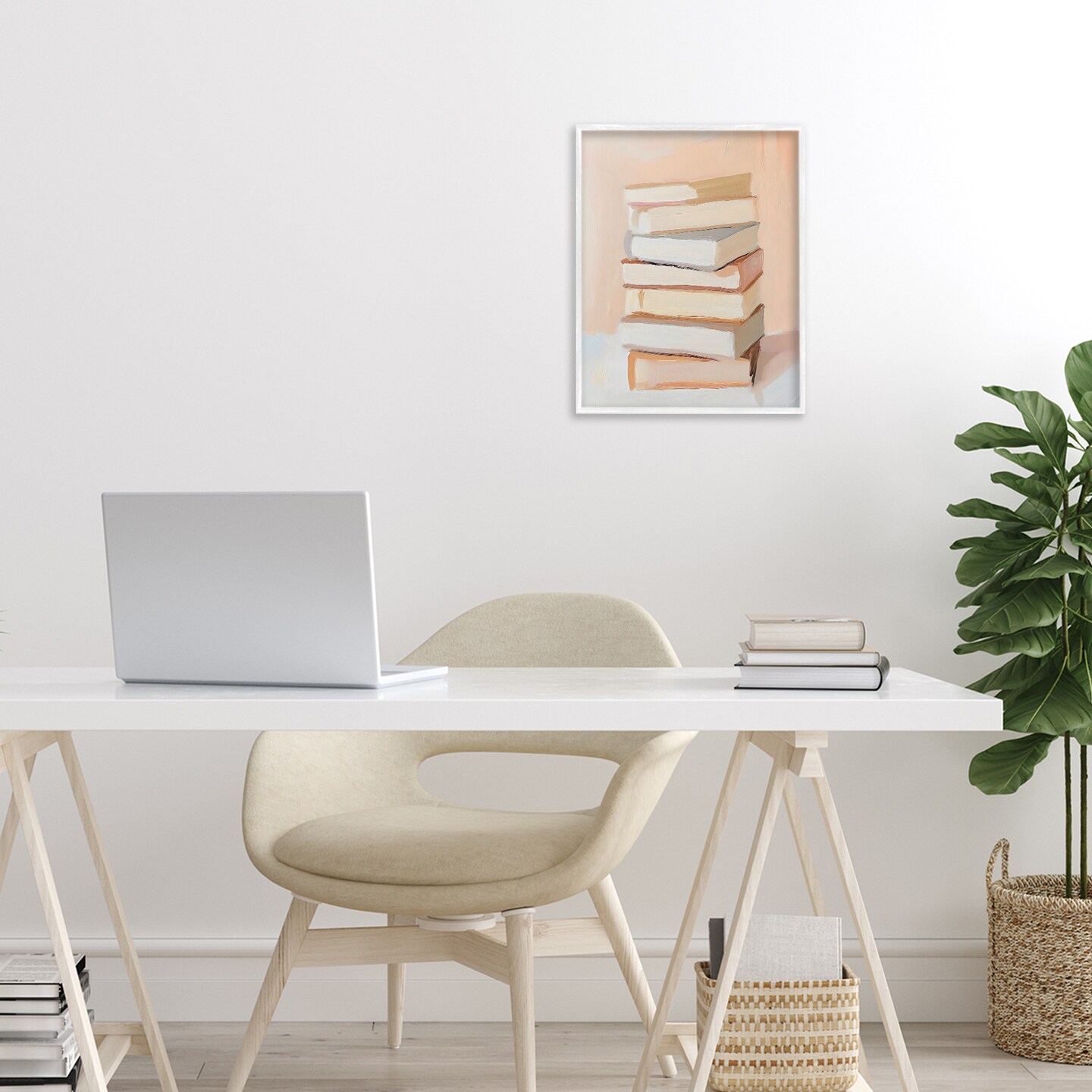 Stupell Industries Book Stack Soft Orange Framed Giclee, design by LSR Design Studio