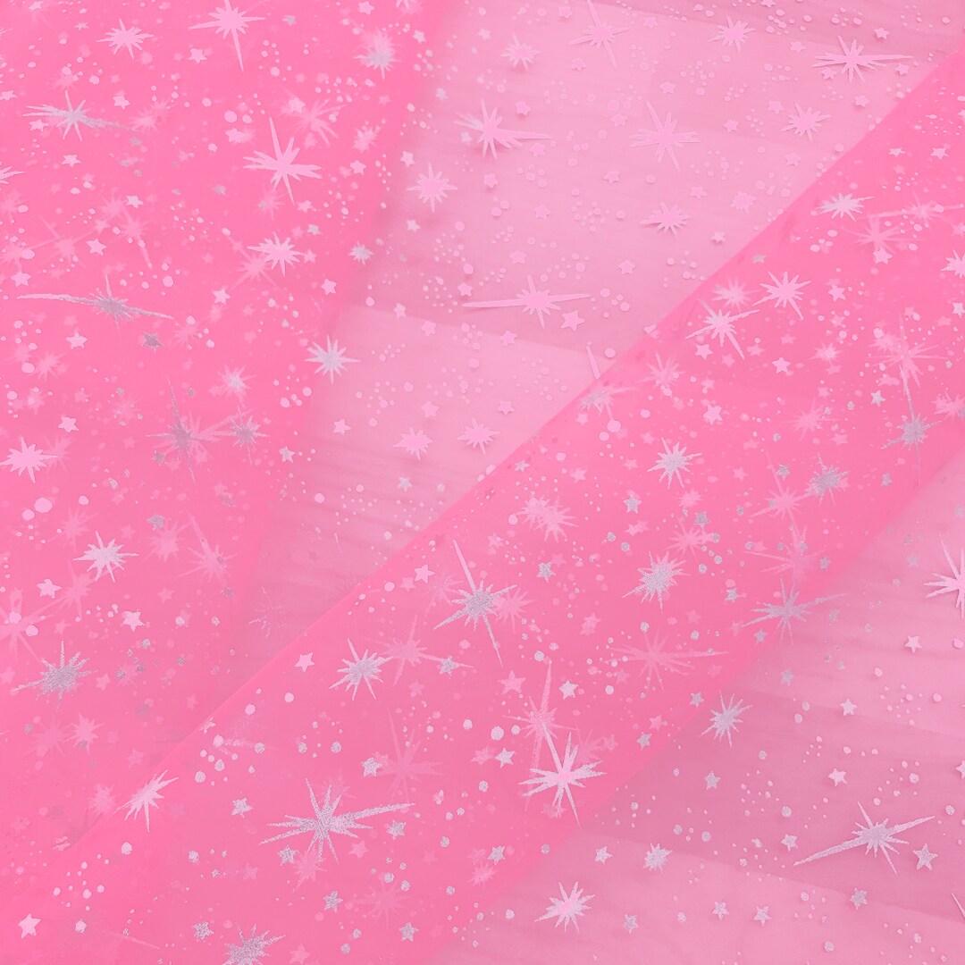 1 Yard Foil Star Organza Fabric Sheer Silver Stars Lightweight Polyester 58/59 inches wide