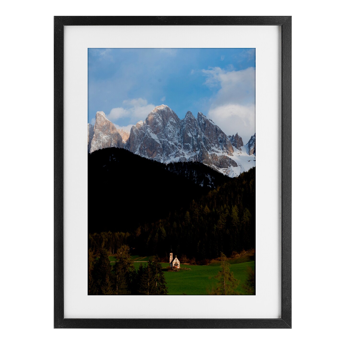 Stupell Industries Lone Chapel in Dolomites Framed Print Under Glass, design by Jared Kreiss