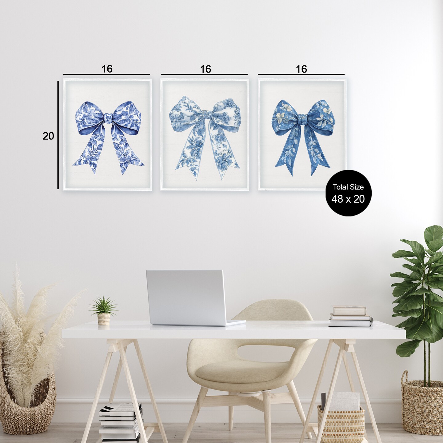 Stupell Industries Vintage Toile Pattern Bows 3pc Framed Giclee Set, design by Lettered and Lined