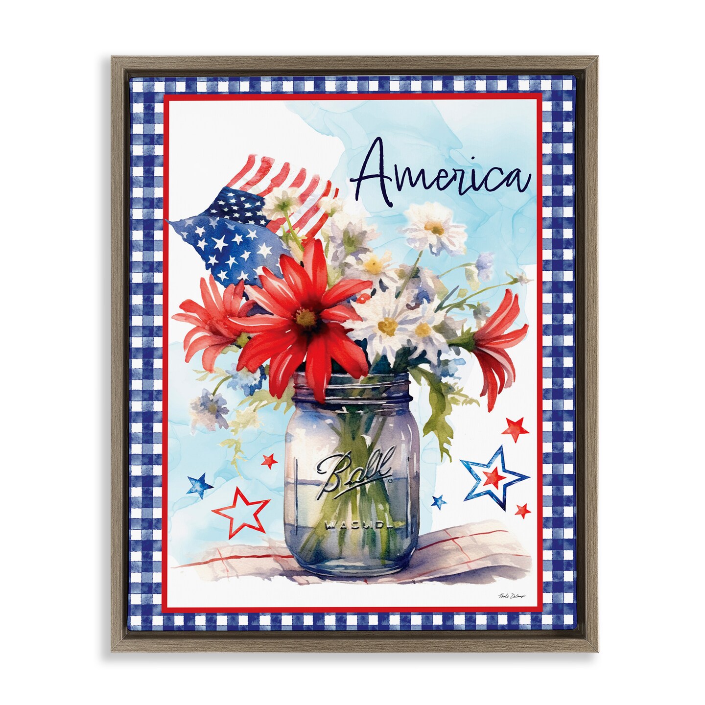 Stupell Industries America Bouquet with Flag Floating Frame, design by Nicole DeCamp