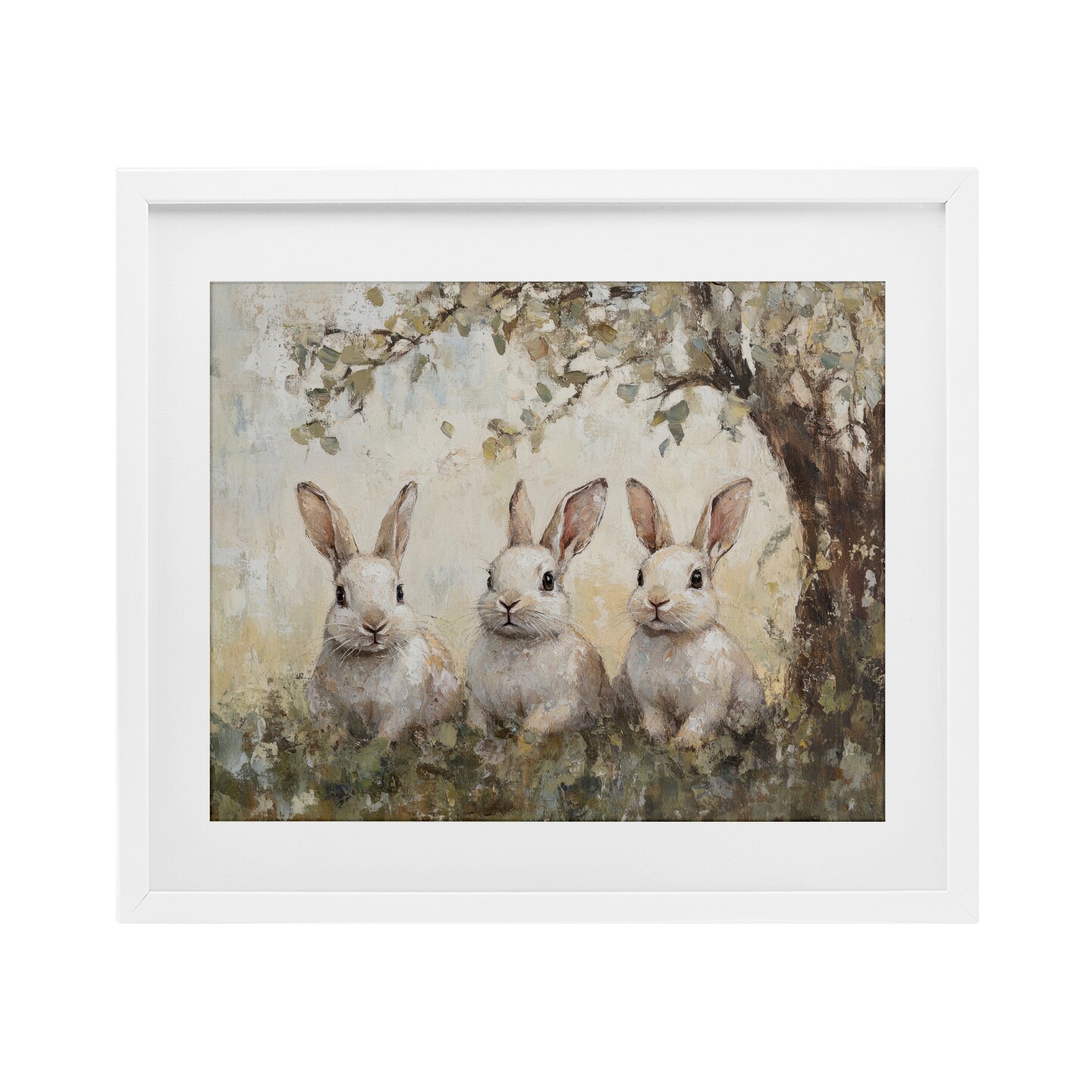 Stupell Industries Fairytale Bunnies under Tree Framed Print Under Glass, design by Petal Prints Design