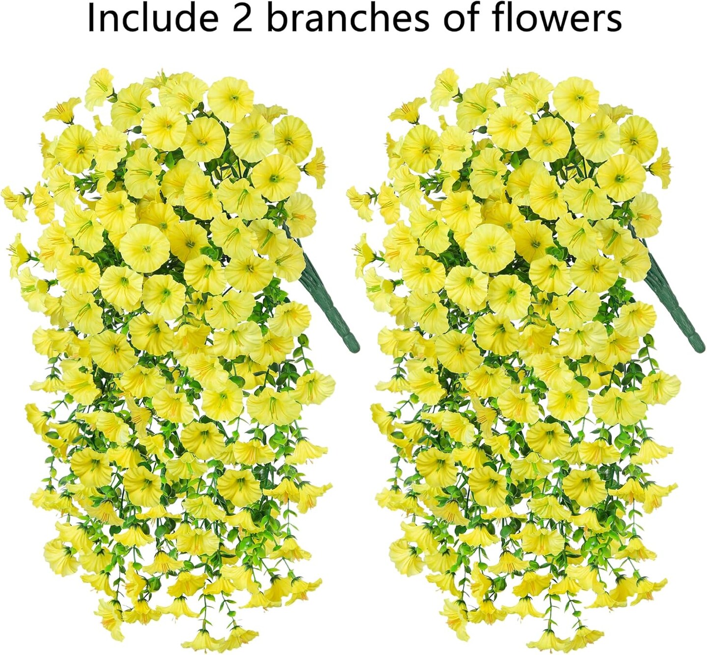 2 PCS Artificial Faux Hanging Flowers Plants for Outdoor Decor (Yellow) 1"D x 1"W x 1"H