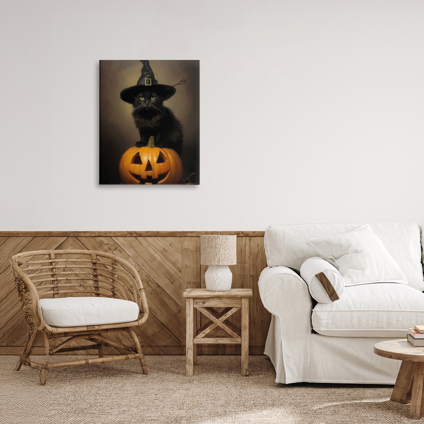 Stupell Industries Black Cat on Pumpkin Canvas, design by LSR Design Studio