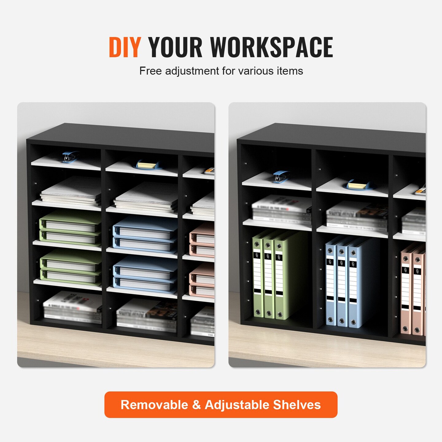 Wood Literature Organizer File Sorter with Removable Shelves Mailbox Slots for Office