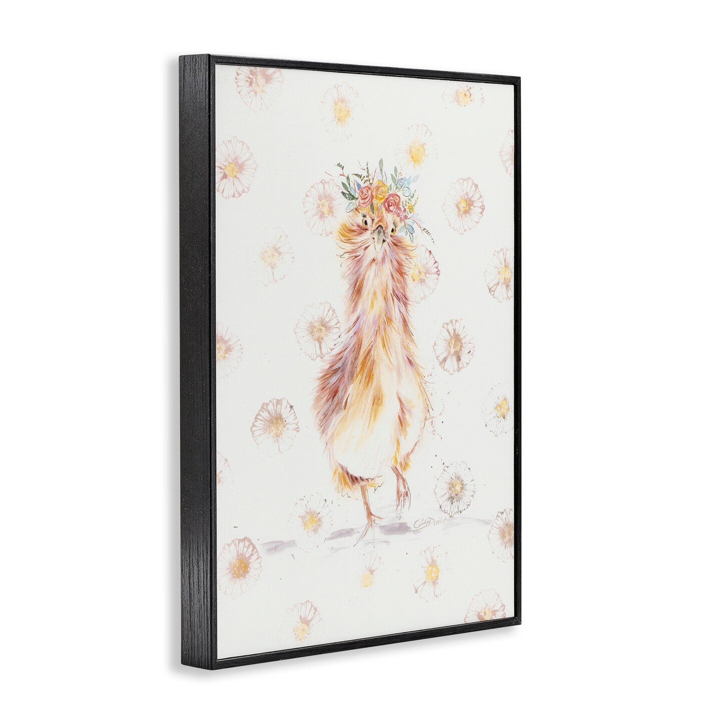 Stupell Industries Silkie Chicken with Daisies Framed Giclee, design by Cady Driver