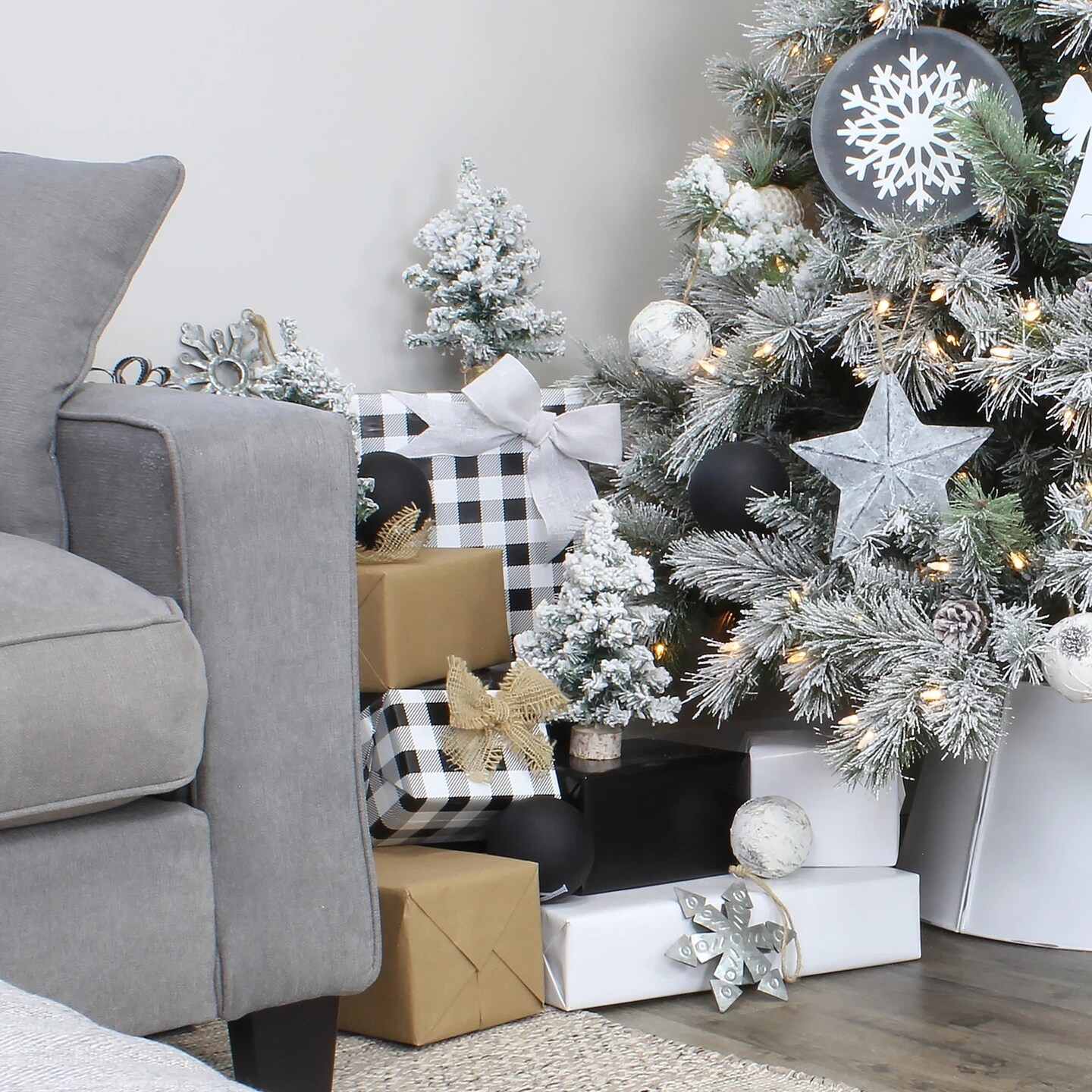 10in Flocked Mini Christmas Trees 3ct Canadian Pine Tabletop Decor