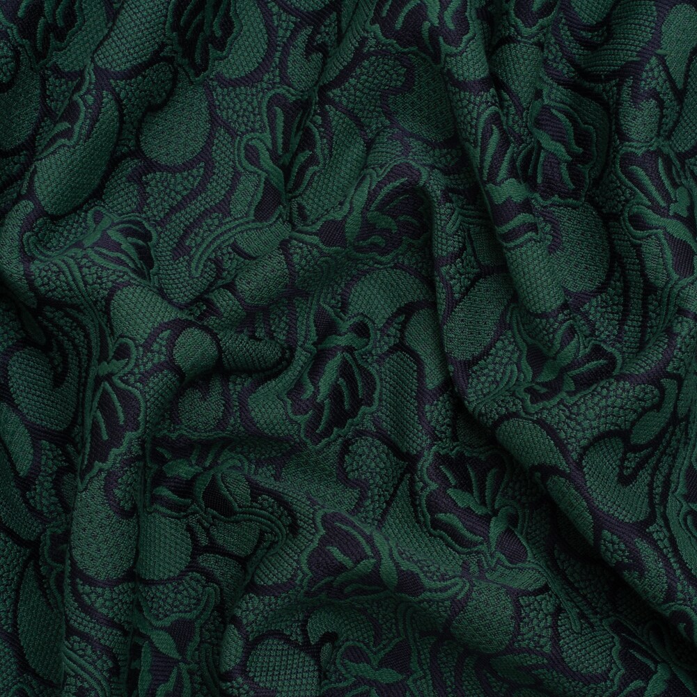 1 Yard Hunter Green Black Lace Floral Jacquard Cotton Polyester Fabric