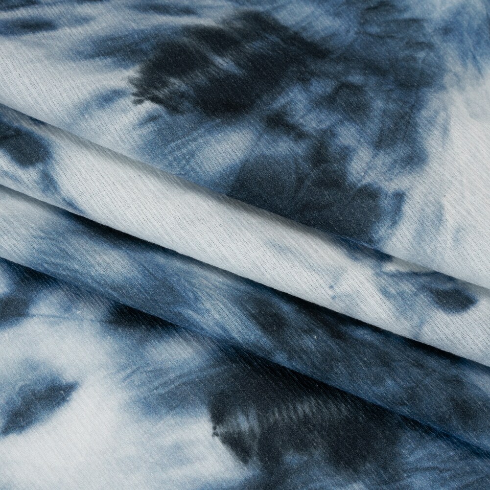 1 Yard Denim Blue and White Tie Dye Slubbed Gauzy Cotton Woven Fabric 55 inch Width
