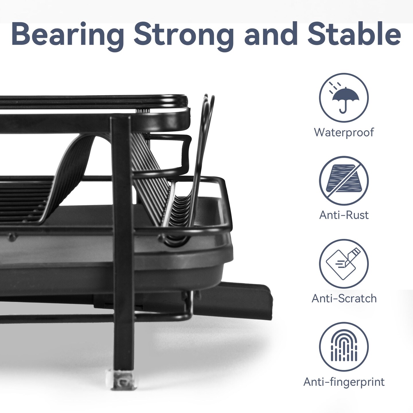 Extendable Dish Drying Rack, Adjustable Stainless Steel Dish Rack with Cutlery Holder & Drain Tray, Fits 19.2”–26.7”, Black