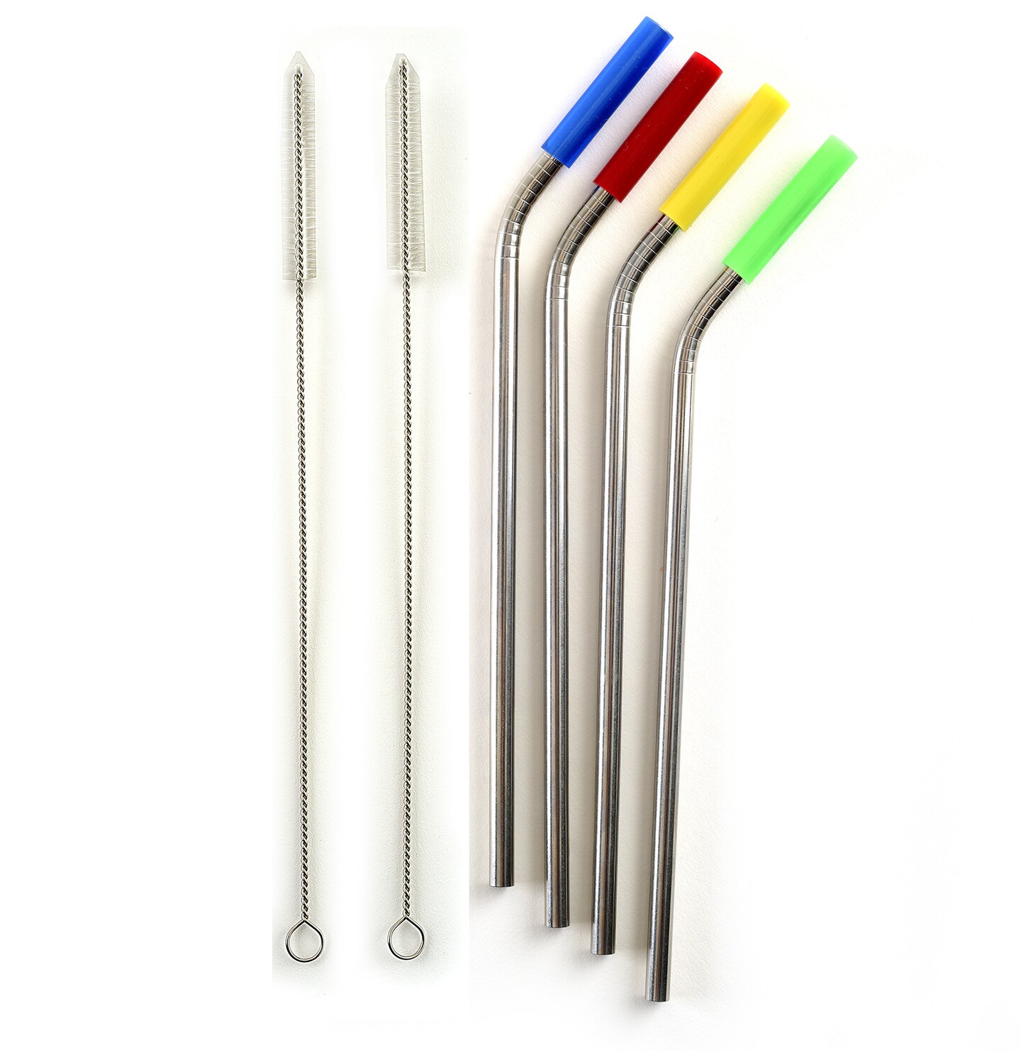Norpro 8-Inch Stainless Steel Silicone Tipped Drinking Straws with 2 Cleaning Brushes, Set of 4