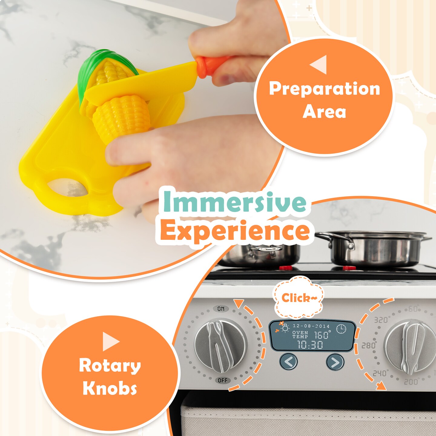 Kids Wooden Toy Kitchen Playset with Interactive Lights and Sound Effects