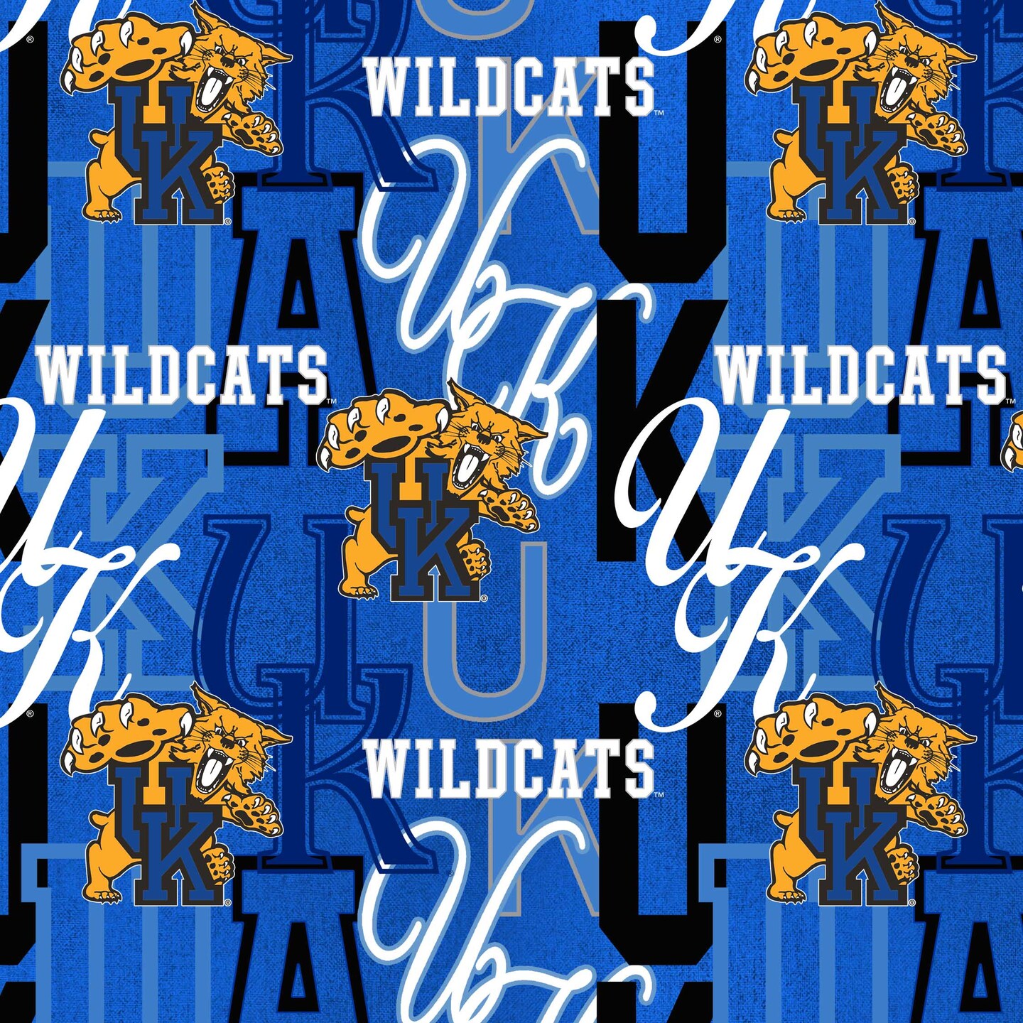 Sykel Enterprises-University of Kentucky Cotton Quilting Fabric-Kentucky Wildcats Letters Cotton Fabric Sold by the Yard