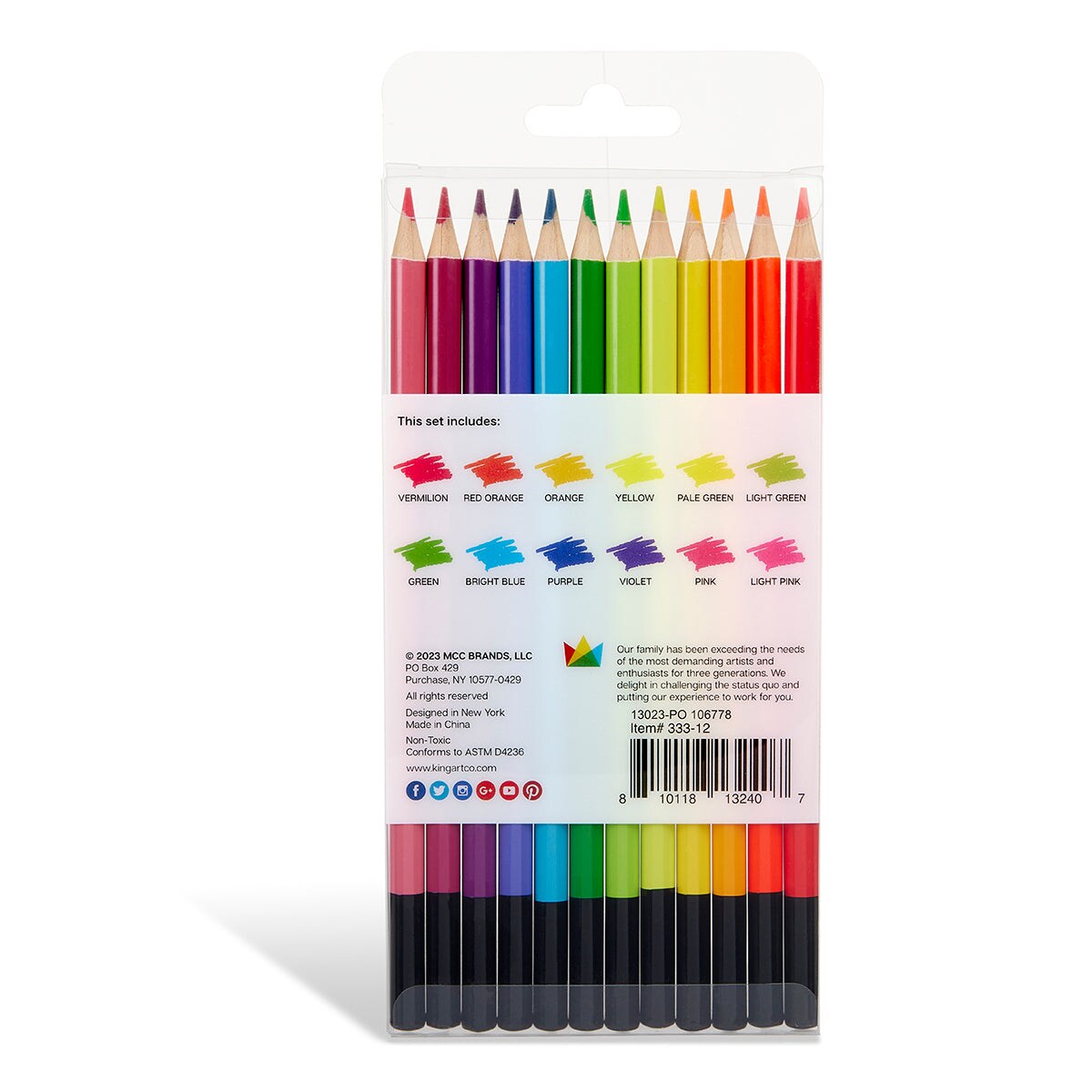 KINGART® Fluorescent Neon Colored Pencils, Set of 12 Unique Colors