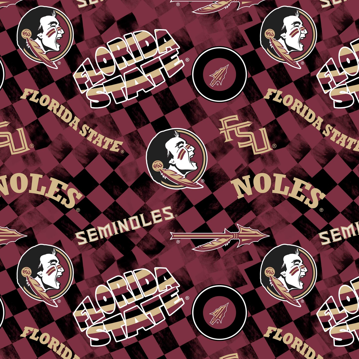 Sykel Enterprises-Florida State University Cotton Quilting Fabric-FSU Seminoles Check Allover Cotton Fabric Sold by the Yard