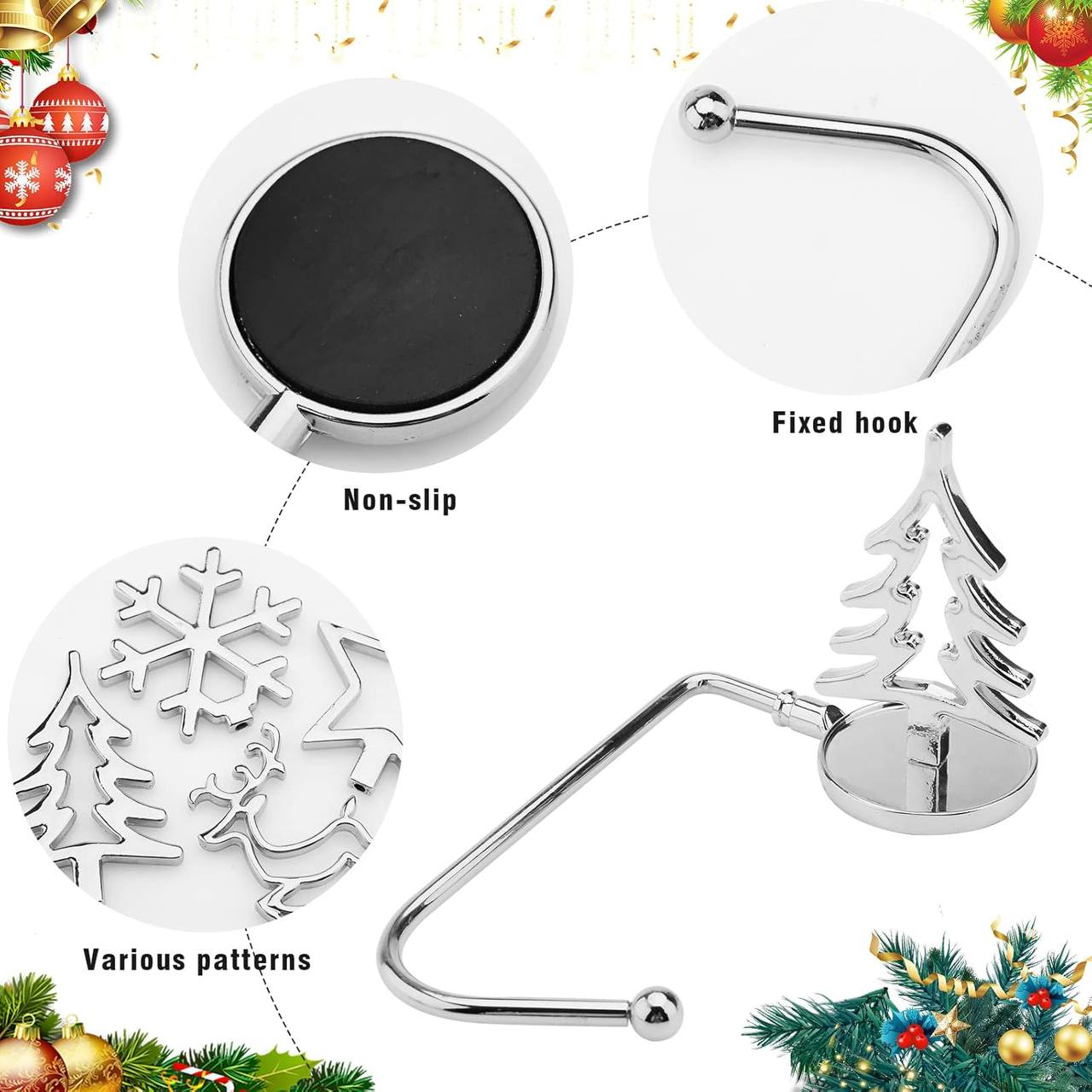 Christmas Stocking Holders for Mantel Weighted Stocking Hangers Hooks Set of 4 Reindeer Snowflake Star Christmas Tree