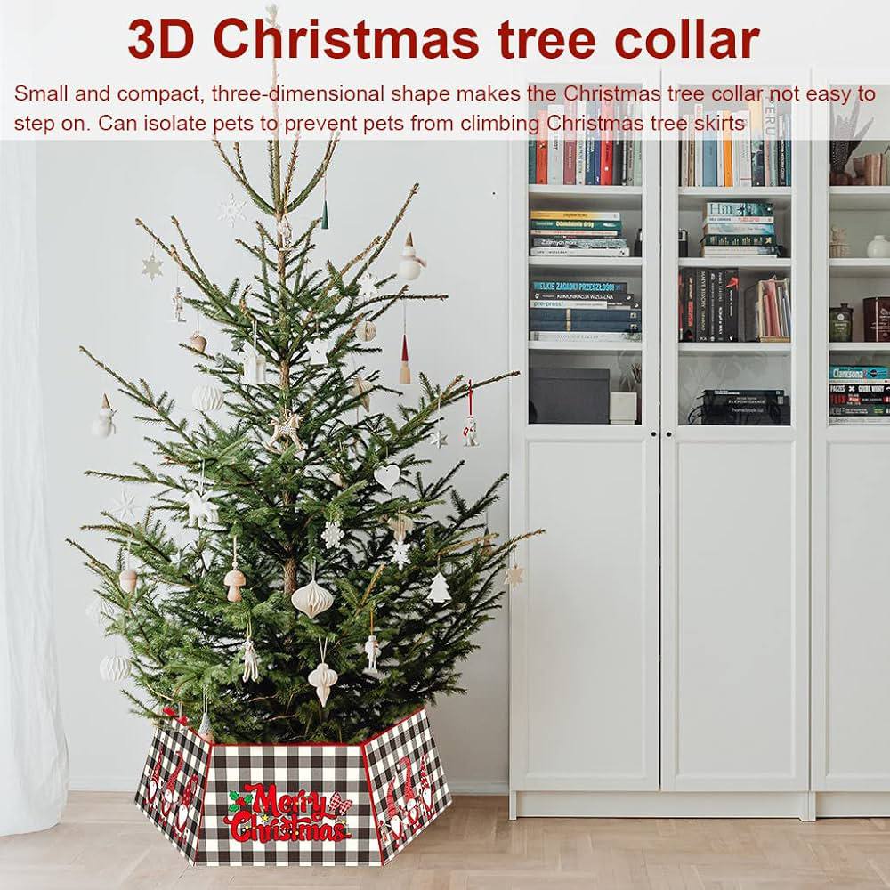 31in Buffalo Plaid Christmas Tree Collar Hexagon Christmas Tree Ring for Artificial Trees Christmas Tree Skirt
