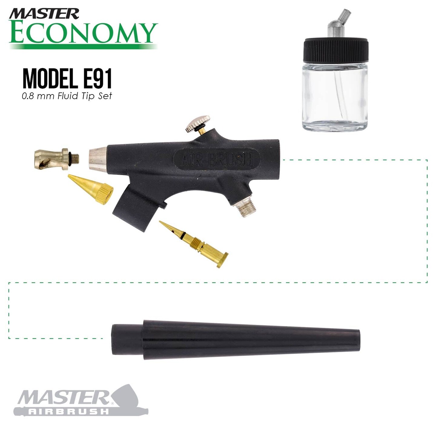 Master Economy E91 Single-Action External Mix Siphon Feed Airbrush Set with 0.8 mm Tip &#x26; 1/8 in. Air Inlet