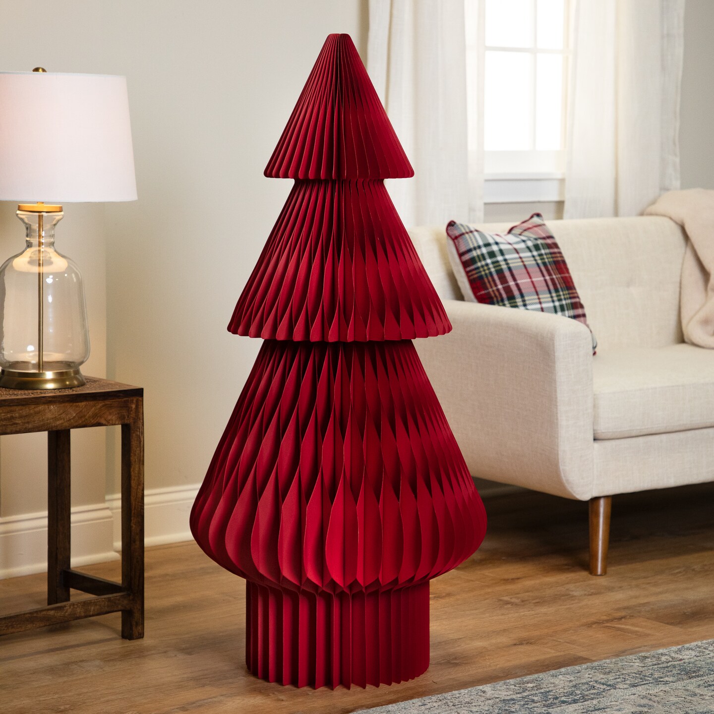 Northlight Tall Foldable Accordion Honeycomb Paper Christmas Tree - 4' - Red