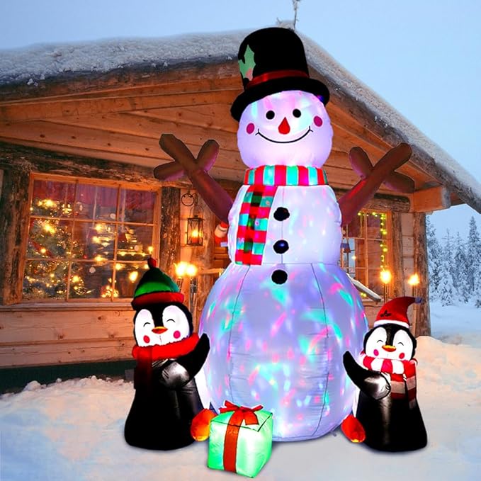 6ft Christmas Inflatables Christmas Decorations Outdoor, Inflatable Snowman Penguin Blow Up Yard Decorations with Rotating LED Lights for Indoor Outdoor Christmas Decorations Yard Garden Decor