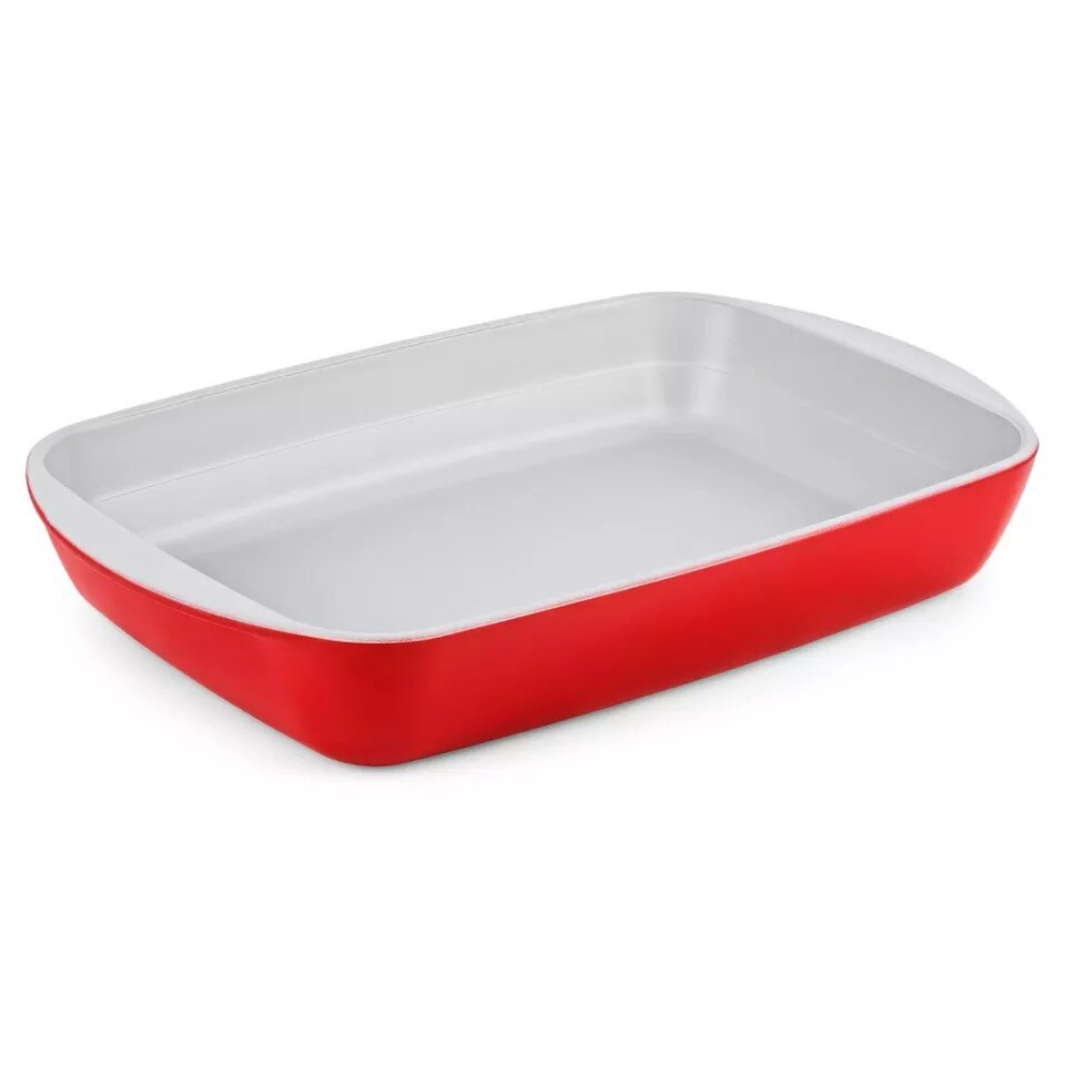 2qt Non-Stick Rectangle Roasting Dish Baker Glass Ceramic Baking Casserole 13x8