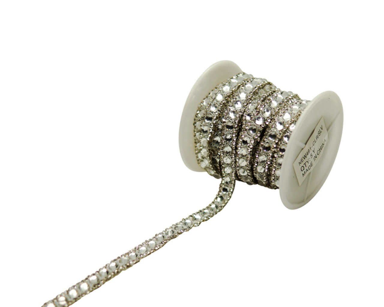 1/4&#x22; x 5 Yards Silver Iron On Rhinestone Trim